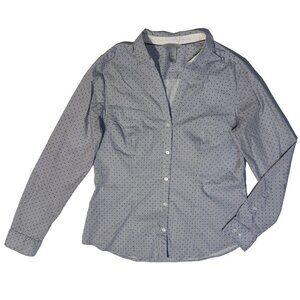 H&M Women’s Blue Polka Dot V-neck Button Down Shirt 12 Long Sleeve Size